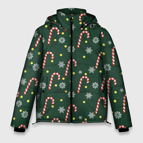 Мужская зимняя куртка Рождественский леденец и снежинки узор / 3D-Красный – фото 1