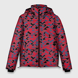 Мужская зимняя куртка Черные и синие треугольники на красном