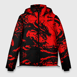 Мужская зимняя куртка Черный дракон на красном небе