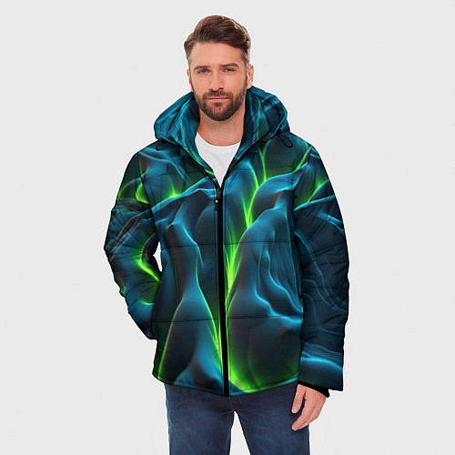 Мужская зимняя куртка Зеленая кислотная текстура с плитами / 3D-Светло-серый – фото 3