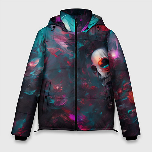Мужская зимняя куртка Череп - красочная фантазия - нейросеть / 3D-Светло-серый – фото 1