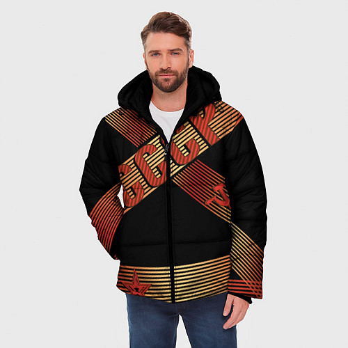 Мужская зимняя куртка СССР полосы градиент / 3D-Черный – фото 3