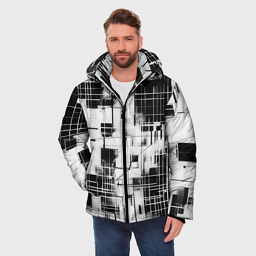 Мужская зимняя куртка Кибер Сетка гранж / 3D-Светло-серый – фото 3