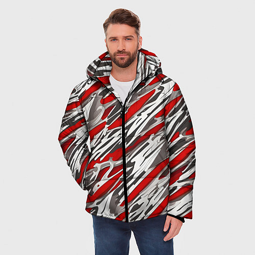 Мужская зимняя куртка Красные полосы за субстанцией / 3D-Черный – фото 3