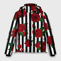 Куртка зимняя мужская Полосы и красные розы, цвет: 3D-черный