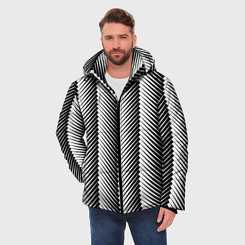 Мужская зимняя куртка Геометрический узор в елочку / 3D-Черный – фото 3