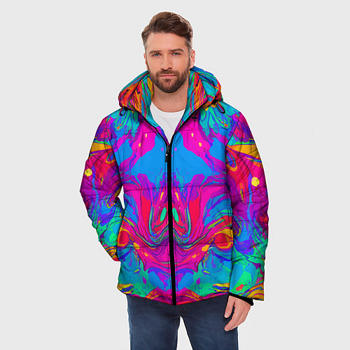 Мужская зимняя куртка Красочная зеркальная абстракция - мода - нейросеть / 3D-Черный – фото 3