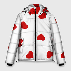 Мужская зимняя куртка Красные сердечки на белом