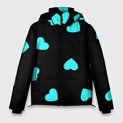 Куртка зимняя мужская С голубыми сердечками на черном, цвет: 3D-черный