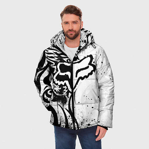 Мужская зимняя куртка Fox motocross - белый дракон / 3D-Черный – фото 3