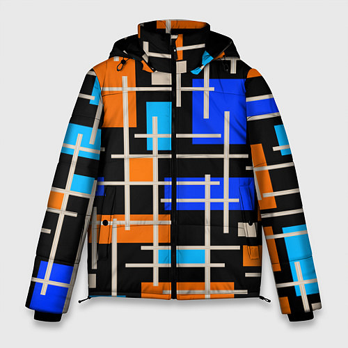 Мужская зимняя куртка Разноцветная прямоугольная абстракция / 3D-Красный – фото 1
