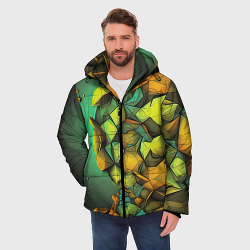 Мужская зимняя куртка Зеленая объемная абстракция / 3D-Черный – фото 3