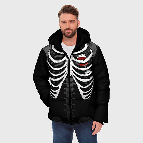 Мужская зимняя куртка Скелет: ребра с винишком / 3D-Черный – фото 3