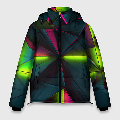 Мужская зимняя куртка Зеленые неоновые плиты / 3D-Красный – фото 1