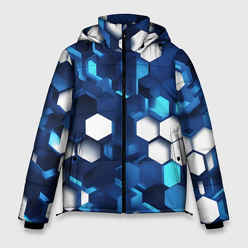 Мужская зимняя куртка Cyber hexagon Blue / 3D-Красный – фото 1
