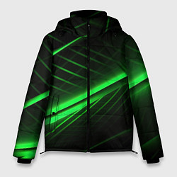 Куртка зимняя мужская Зеленые полосы на черном фоне, цвет: 3D-светло-серый
