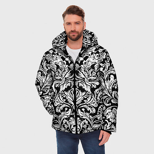 Мужская зимняя куртка Floral pattern - irezumi - neural network / 3D-Светло-серый – фото 3