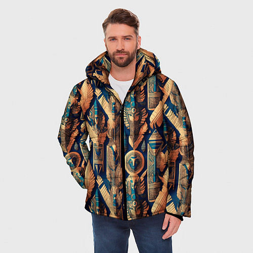 Мужская зимняя куртка Золотые узоры Египта и Рима / 3D-Черный – фото 3