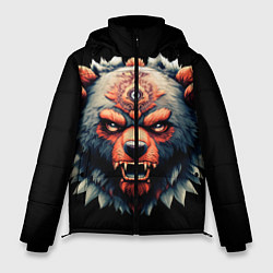 Куртка зимняя мужская С разъяренным медведем, цвет: 3D-черный