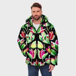 Куртка зимняя мужская Зеркальный паттерн из тюльпанов - мода, цвет: 3D-красный — фото 2