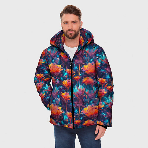 Мужская зимняя куртка Футуристические цветы узор / 3D-Светло-серый – фото 3