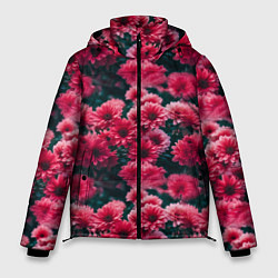 Куртка зимняя мужская Красные цветы узор, цвет: 3D-черный