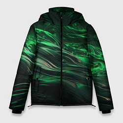 Куртка зимняя мужская Зеленые абстрактные волны, цвет: 3D-красный