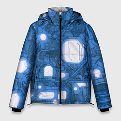 Мужская зимняя куртка Синие кибернетические схемы неон