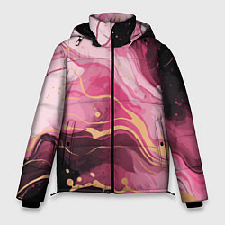 Мужская зимняя куртка Абстрактный черно-розовый мраморный узор