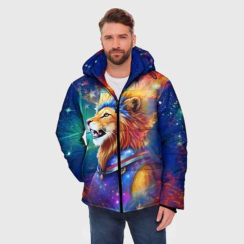 Мужская зимняя куртка Космический лев - неоновое свечение / 3D-Светло-серый – фото 3