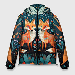 Куртка зимняя мужская Две лисички в стиле фолк арт, цвет: 3D-светло-серый