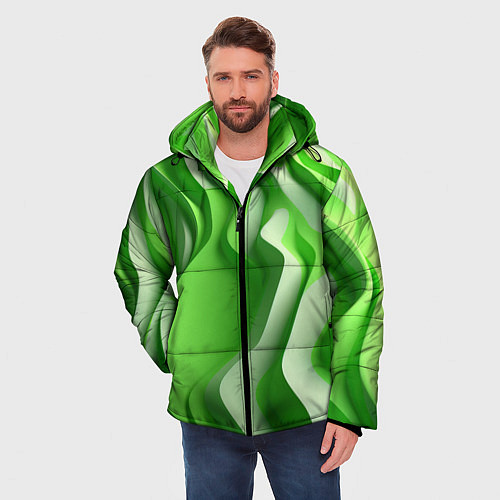 Мужская зимняя куртка Зеленые объемные полосы / 3D-Черный – фото 3
