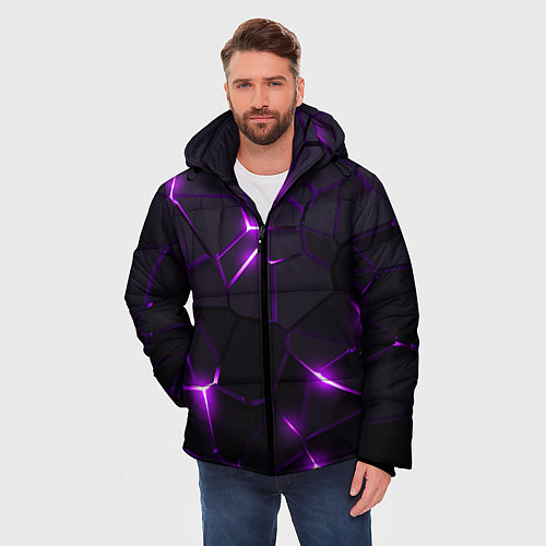 Мужская зимняя куртка Неоновые плиты с фиолетовым свечением / 3D-Черный – фото 3