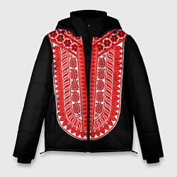Куртка зимняя мужская Красный орнамент в руском стиле, цвет: 3D-черный
