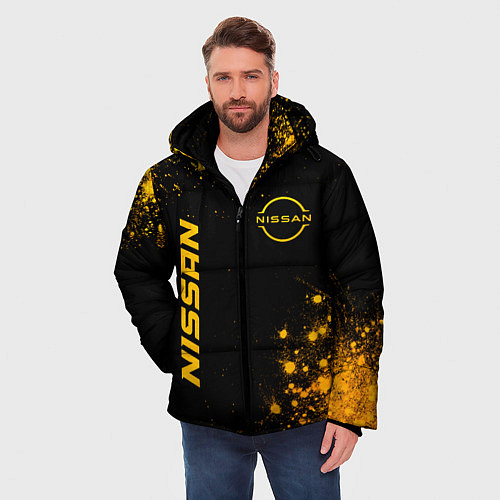 Мужская зимняя куртка Nissan - gold gradient: надпись, символ / 3D-Черный – фото 3