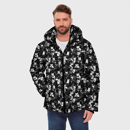 Мужская зимняя куртка Камуфляж с котиками / 3D-Светло-серый – фото 3