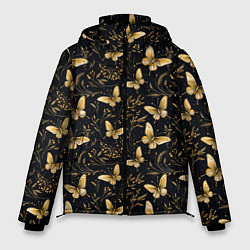 Мужская зимняя куртка Золотые бабочки на черном фоне