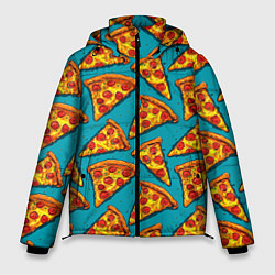 Мужская зимняя куртка Кусочки пиццы на синем фоне