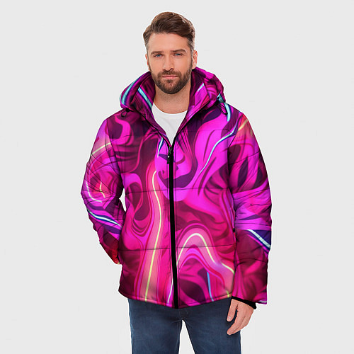 Мужская зимняя куртка Pink neon abstract / 3D-Светло-серый – фото 3