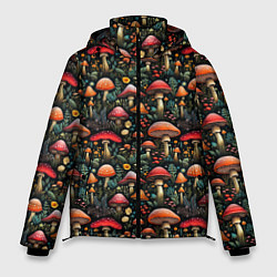 Мужская зимняя куртка Сказочные грибы мухоморы паттерн