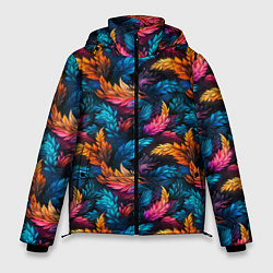 Куртка зимняя мужская Фантастические листья растений узор, цвет: 3D-красный