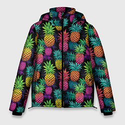 Куртка зимняя мужская Разноцветные ананасы паттерн, цвет: 3D-черный