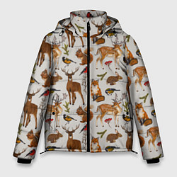 Куртка зимняя мужская Лесные животные, цвет: 3D-красный