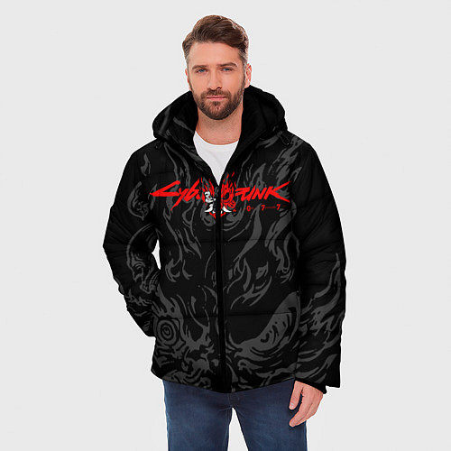 Мужская зимняя куртка Киберпанк - 2077 / 3D-Черный – фото 3