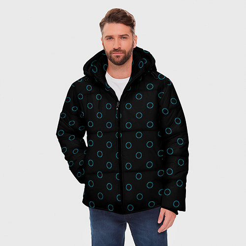 Мужская зимняя куртка Неоновые круги на чёрном фоне / 3D-Черный – фото 3