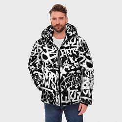 Куртка зимняя мужская Граффити черно-белый паттерн, цвет: 3D-черный — фото 2