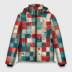 Куртка зимняя мужская Ретро квадраты ванильные, цвет: 3D-светло-серый