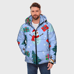 Куртка зимняя мужская Снеговики с новогодними подарками паттерн, цвет: 3D-черный — фото 2