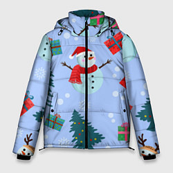 Куртка зимняя мужская Снеговики с новогодними подарками паттерн, цвет: 3D-светло-серый