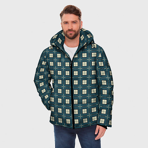 Мужская зимняя куртка Клетчатый зелёно-бежевый / 3D-Черный – фото 3